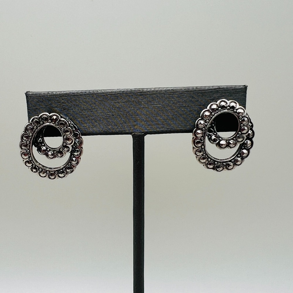 Vintage Avon Silver Tone Oval Stud Earrings Beaded Openwork Classic Modern